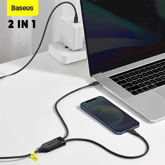 Baseus Flash Series 2in1 Fast Charging Cable USB-C To Lightning + USB-C 100w - Green 