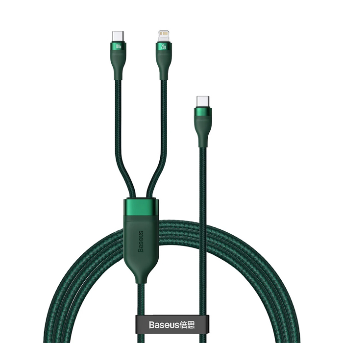Baseus Flash Series 2in1 Fast Charging Cable USB-C To Lightning + USB-C 100w - Green 