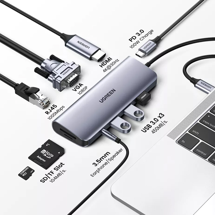 Ugreen USB C To HDMI VGA LAN 1GBPS HUB USB3.0 SD/TF Audio