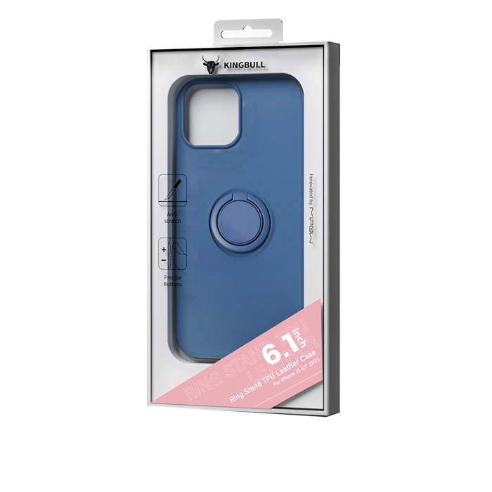 Case Mipow Ring Stand TPU Leather Case For iPhone 15 Pro Max 6.7 Inch 2023 - Deep Blue