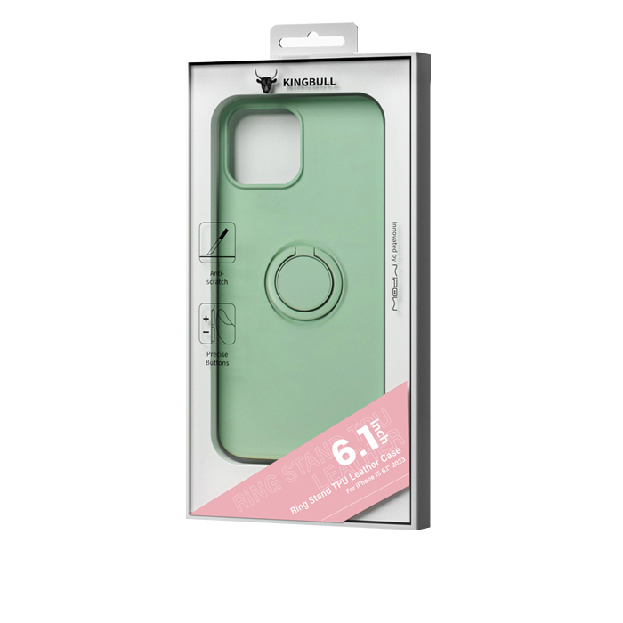 Case Mipow Ring Stand TPU Leather Case For iPhone 15 Pro Max 6.7 Inch 2023 - Mint Green