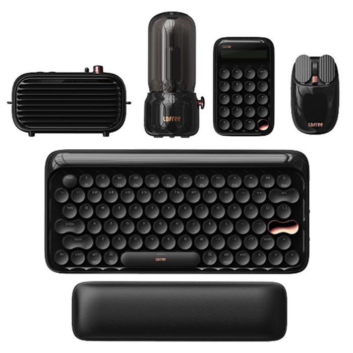 Lofree Keyboard Black Gold Collection (Keyboard + Mouse + Digit Calculator + Candly Lamp + Bluetooth Speaker + Mats + Palm)