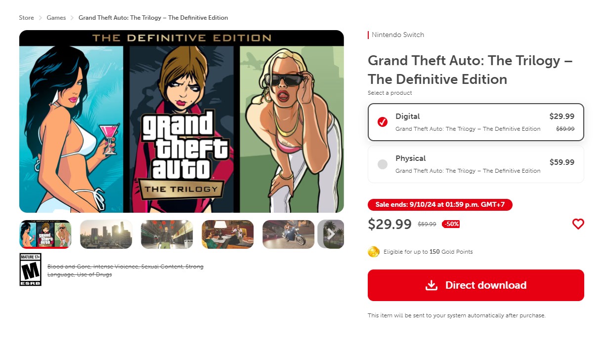 Grand Theft Auto: The Triology - The Definitive Edition trên Nintendo Switch