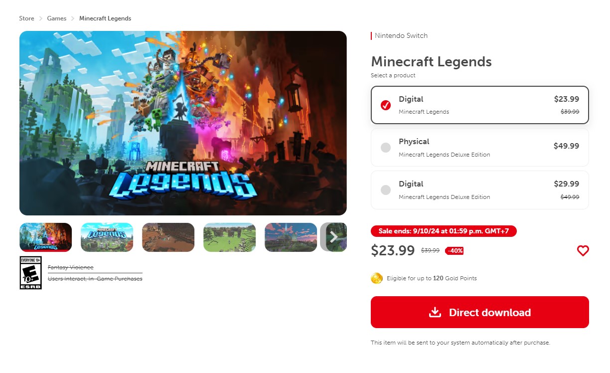 Minecraft Legends trên Nintendo Switch