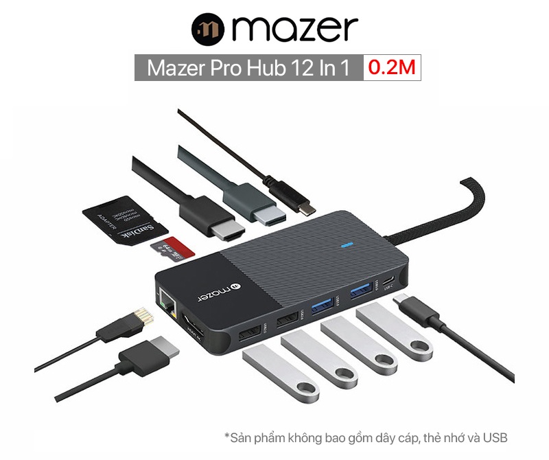 Mazer Pro Hub 12 In 1 USB-C PD3.0 100W Mutimedia Hub With Triple Display - 0.2M