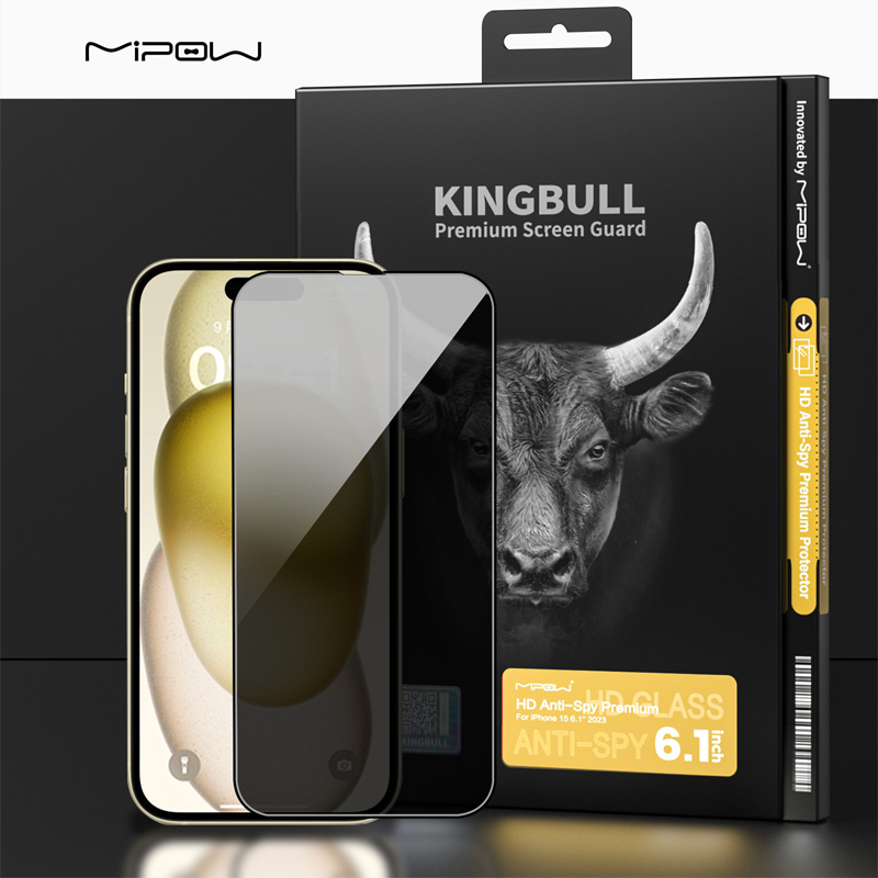 Dán Cường Lực Chống Nhìn Trộm IPhone 15 Mipow Kingbull Anti-Spy Premium Silk HD