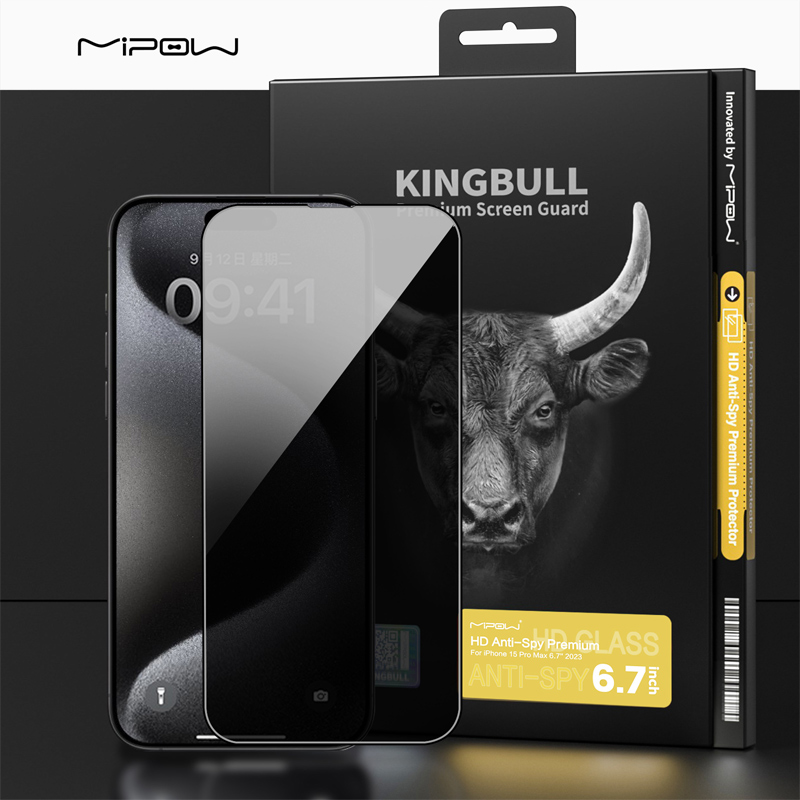 Dán Cường Lực Chống Nhìn Trộm IPhone 15 Plus Mipow Kingbull Anti-Spy Premium Silk HD
