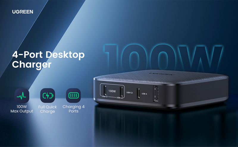 Bộ sạc 4 in 1 Ugreen 100W USB-C Desktop Charger 70869