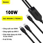 Baseus Flash Series 2in1 Fast Charging Cable USB-C To Lightning + USB-C 100w - Green - Ảnh 2