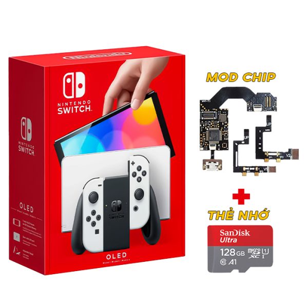 Nintendo Switch OLED model with White Joy‑Con Mod + MicroSD 256GB - Secondhand