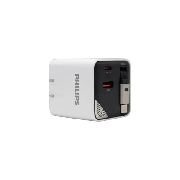 Philips - Wall Charger 65W Charger With Retractable USB-C Cable (DLP6335CW)