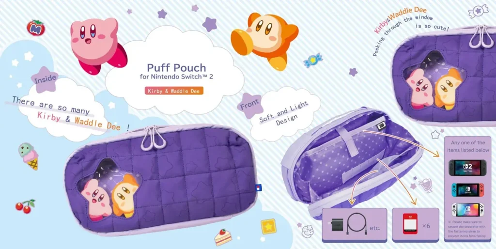 Hori - Nintendo Switch 2 Quilted Medium Pouch - Kirby & Waddle Dee 1 HG13Z8B