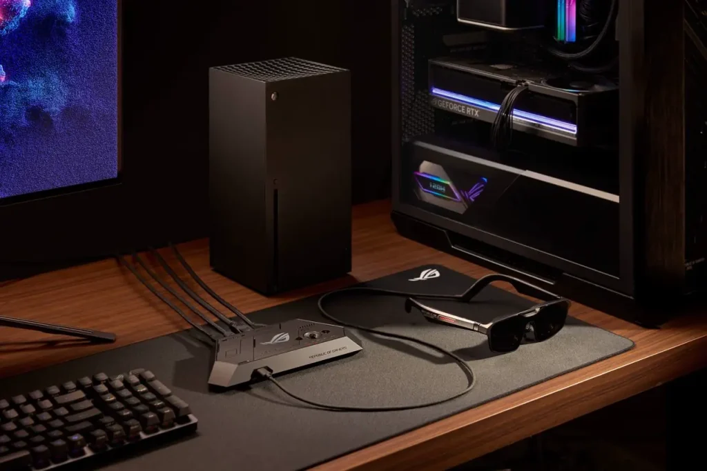 ROG XREAL R1 AR Gây Sốc Tại CES 2026 – Kính Chơi Game Micro-OLED FHD 240Hz Đầu Tiên Thế Giới 12 ROG XREAL R1 Gaming glasses with PC and Console s