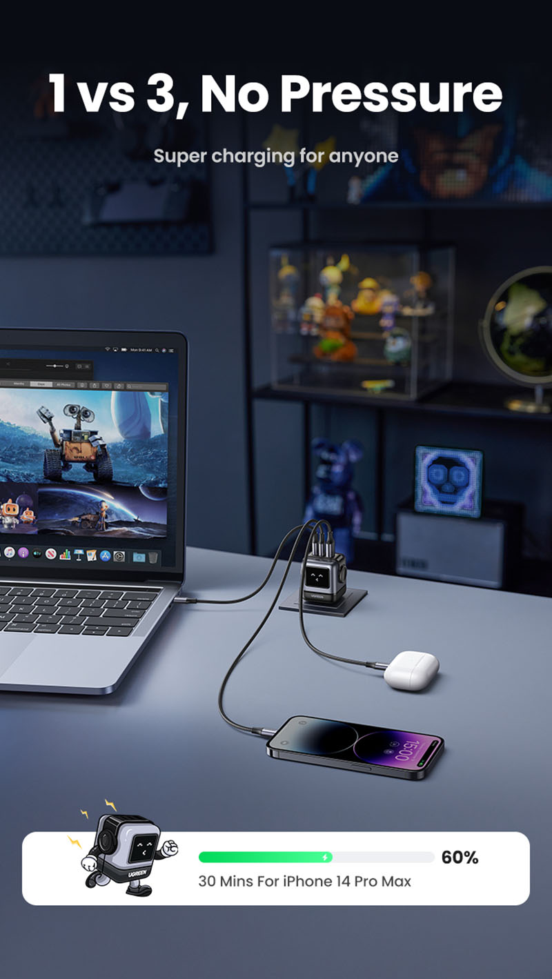 Ugreen - Nexode RG 3 Port GaN Fast Charger 65W 3 Ugreen - Nexode RG 3 Port GaN Fast Charger 65W