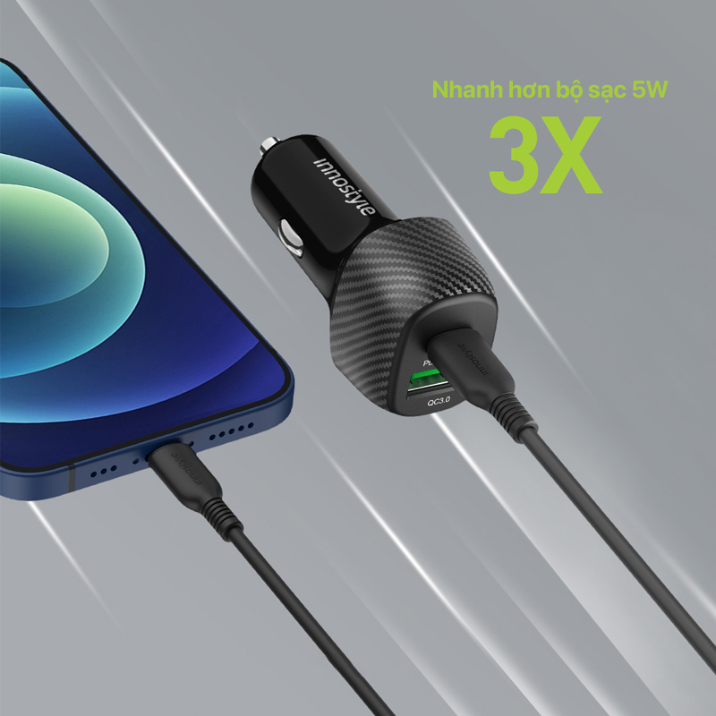 Sạc ô tô Innostyle PowerOn Speed 38W Car Charger - IC38-2PDBLK 2 Tẩu sạc ô tô Innostyle PowerOn Speed 38W Car Charger