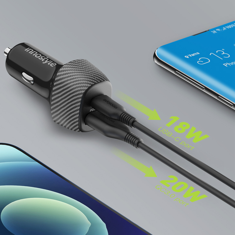 Sạc ô tô Innostyle PowerOn Speed 38W Car Charger - IC38-2PDBLK 3 Tẩu sạc ô tô Innostyle PowerOn Speed 38W Car Charger