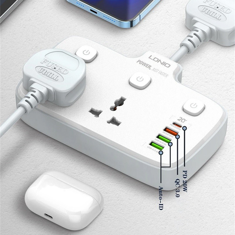 Ổ cắm điện LDNIO - 2500W 1PD & QC3.0 & 2 Auto-ID 2 Universal Outlets SC2413 2 ldnio 2500w 1pd qc3.0 2 auto id 2 universal outlets sc2413 02