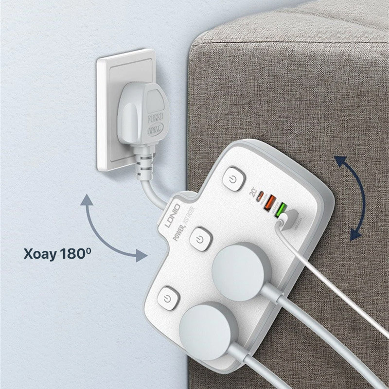 Ổ cắm điện LDNIO - 2500W 1PD & QC3.0 & 2 Auto-ID 2 Universal Outlets SC2413 4 ldnio 2500w 1pd qc3.0 2 auto id 2 universal outlets sc2413 03