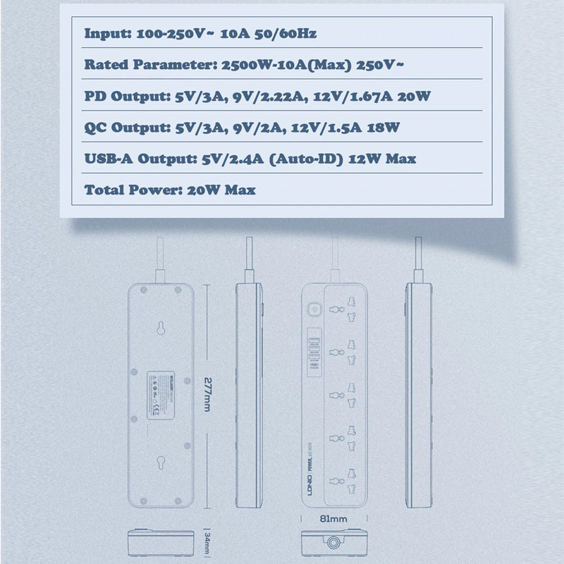 Ổ cắm điện LDNIO - Multi Function Power Strip 5 Power Socket PD QC3 Auto ID SC5415 5 Ổ cắm điện LDNIO - Multi Function Power Strip 5 Power Socket PD QC3 Auto ID SC5415