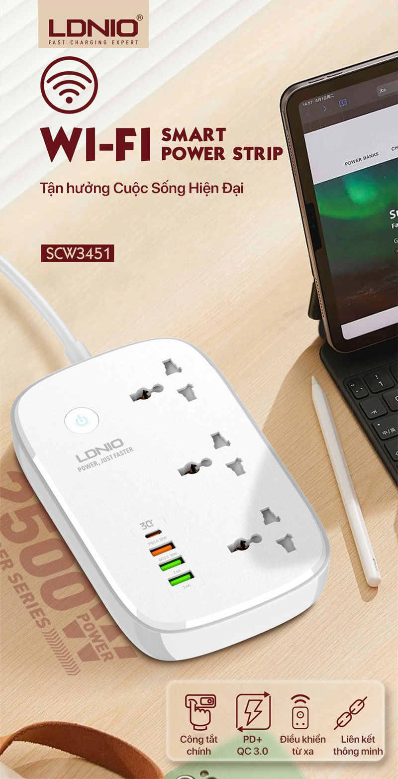 Ổ cắm điện LDNIO - Wifi Smart Power Strip - SCW3451 1 ldnio wifi smart power strip scw3451 01