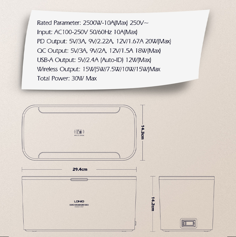Ổ cắm điện LDNIO - Wireless 2500W Management Power Strip Box SN5311W 8 Ổ cắm điện LDNIO - Wireless 2500W Management Power Strip Box SN5311W
