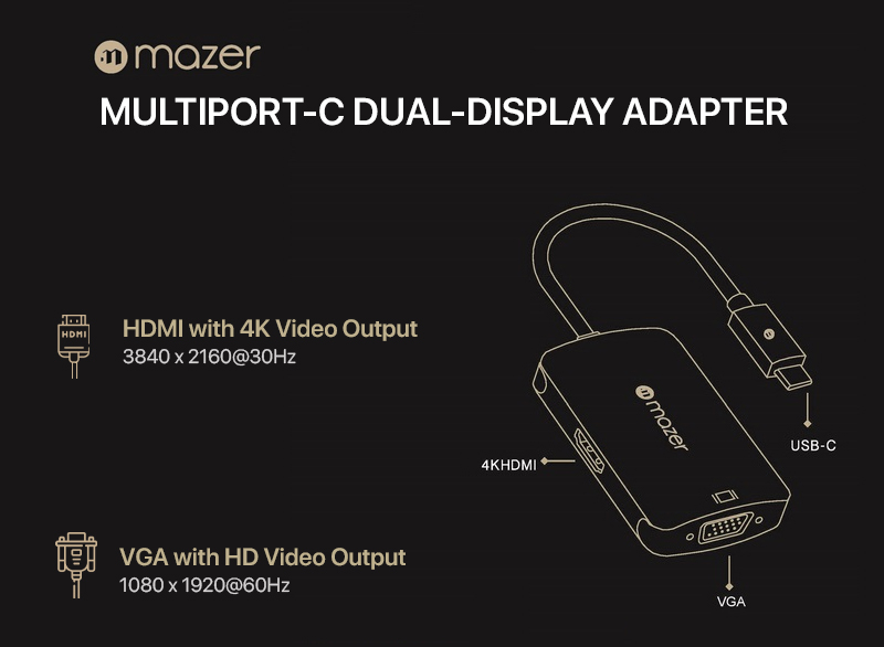 Mazer Multiport-C To 4K HDMI + VGA Dual Display Adapter 1 Bộ chuyển đổi Mazer Multiport-C To 4K HDMI + VGA Dual Display Adapter