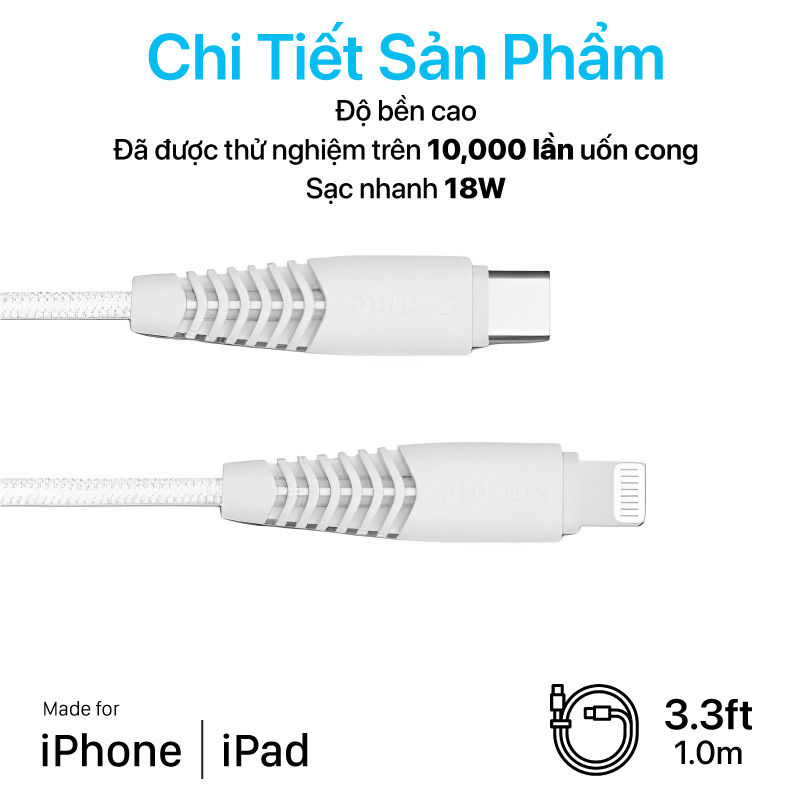 Philips - USB-C To Lightning MFI 1M - DLC5541 1 Cáp sạc Philips - Type C To Lightning MFI 1M