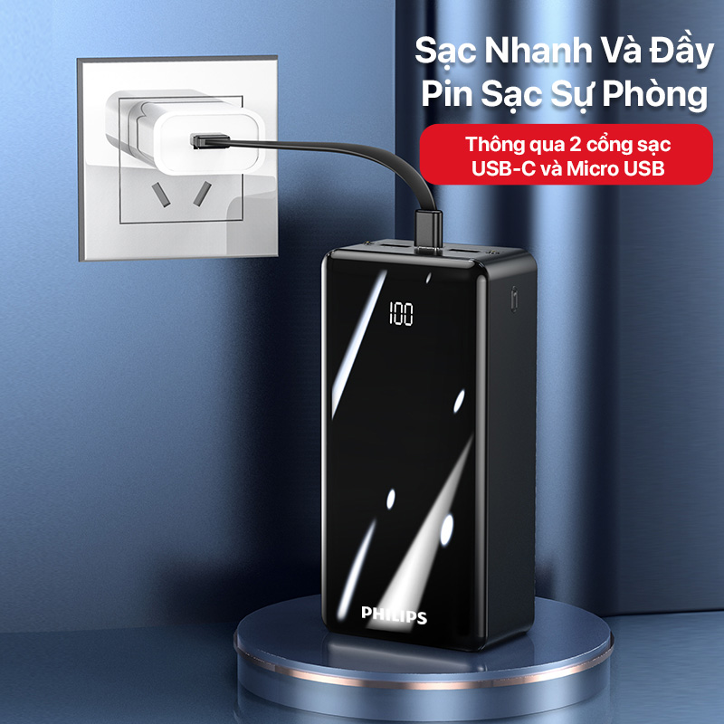 Pin sạc dự phòng Philips -DLP9693 - 22.5W With 3 Cables - 30000mAh 4 Philips - Polymer Battery 22.5 With 3 Cables Power Bank 30,000mAh White - DLP9693
