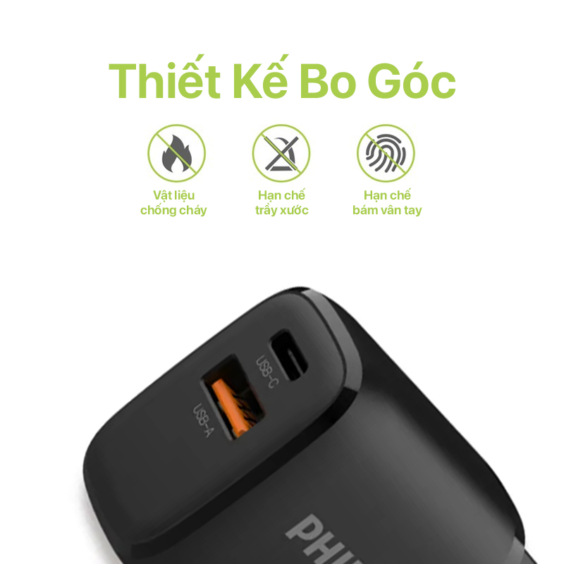 Philips Wall Charger PD25W+QC3.0 - DLP4327C 4 Củ sạc nhanh Philips DLP4327 PD25W + QC3.0