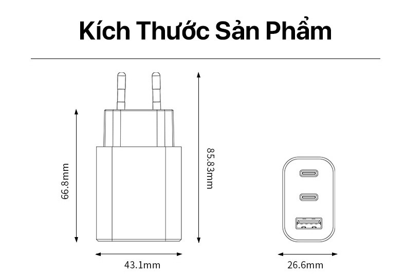 Philips Wall Charger PD65W+QC3.0 - DLP6333 2 src=Cốc sạc nhanh Philips Wall Charger PD65W+QC3.0 White - DLP6333