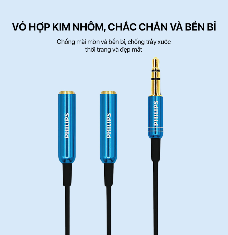 Cáp Chuyển Đổi Âm Thanh Philips - Audio Cable AUX 3.5MM Male To 2x3.5MM Female 2