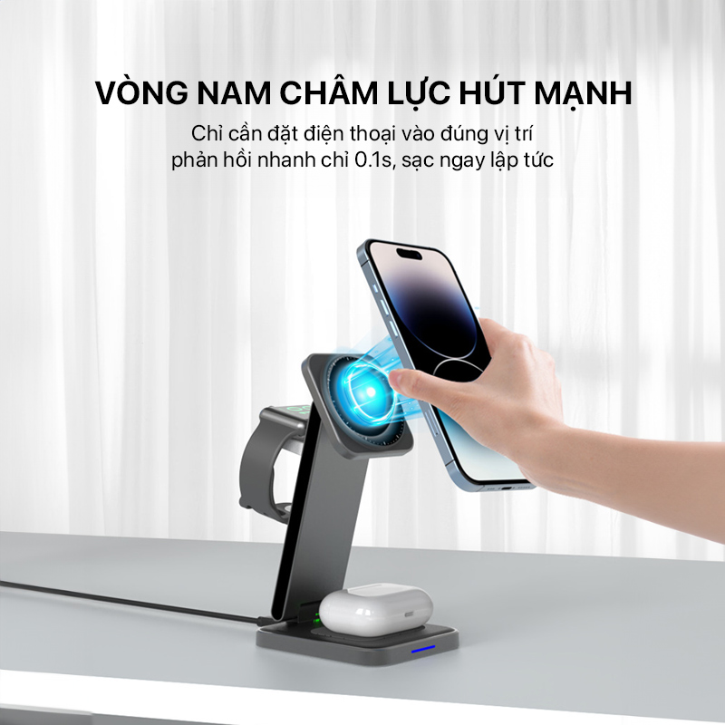 Philips - Magnetic Stand 3-in-1 Wireless Charging Electromagnetic Induction - DLP8330CB 2 philips magnetic stand 3 in 1 wireless charging 02