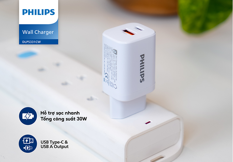 Philips Wall Charger PD33W+QC3.0 - DLP5331 1 philips wall charger pd33w qc30 01