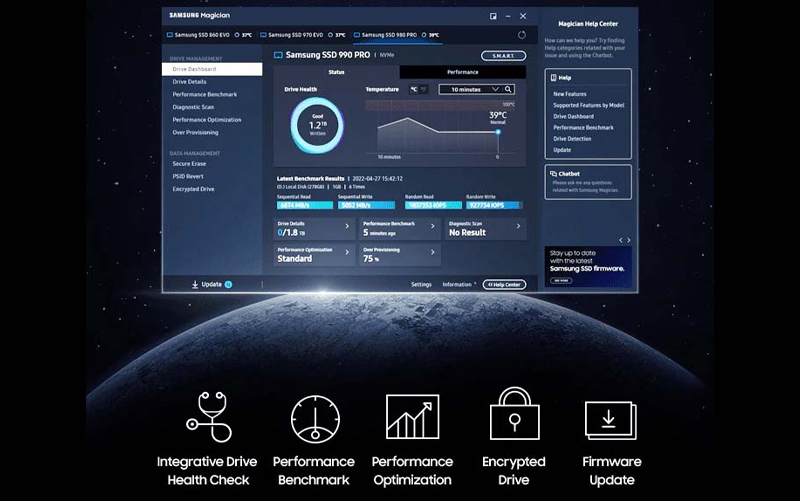 Ổ cứng SSD Samsung 990 Pro PCIe Gen 4.0 x4 NVMe V-NAND M.2 2280 4TB With Heatsink 6 Ổ cứng SSD Samsung 990 Pro PCIe Gen 4.0 x4 NVMe V-NAND M.2 2280 4TB With Heatsink
