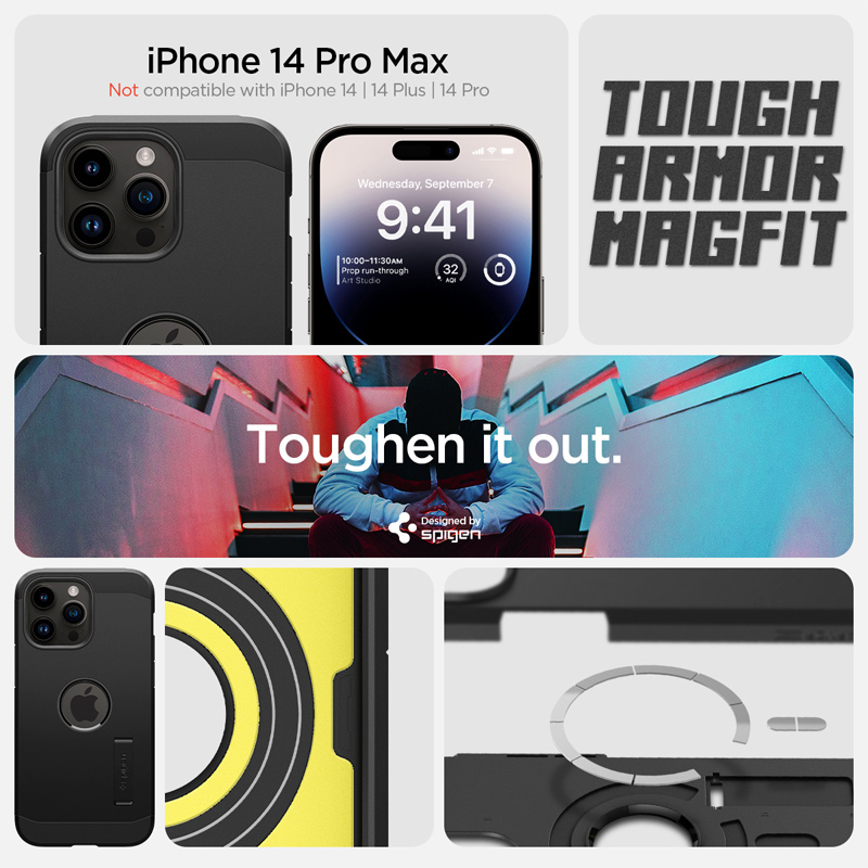 Case Spigen Iphone 14 Pro Max Tough Armor Magfit Black 1 op lung spigen iphone 14 pro max tough armor magfit magsafe black 01