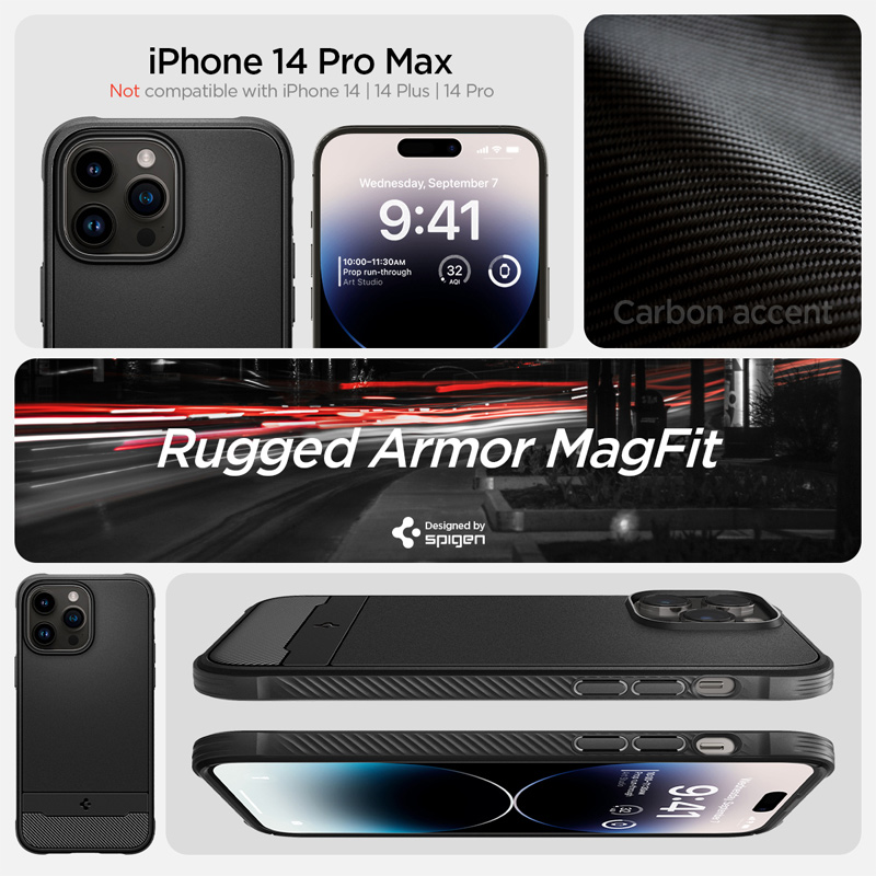 Case Spigen Iphone 14 Pro Max Rugged Armor Magfit Black 1 op lung spigen iphone 14 promax rugged armor magfit 01