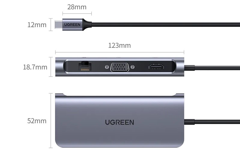 Ugreen - 9 in 1 Space Gray USB Type C To 3 USB 3.0 4K-HDMI VGA RJ45 SD-TF PB CM179 4 ugreen 9in1 space gray usb type c to 3xusb3.0 4k cm179 07