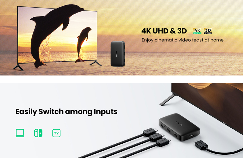 Ugreen HDMI 3.0 4K - 3 In 1 Out Switch 80125 2 Ugreen HDMI 3.0 4K - 3 In 1 Out Switch 80125
